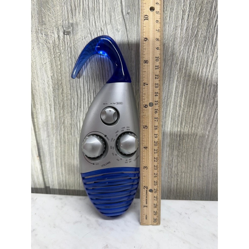 P3 International P4550 AM FM Shower Radio Silver Blue‎ Hanging Portable Hook